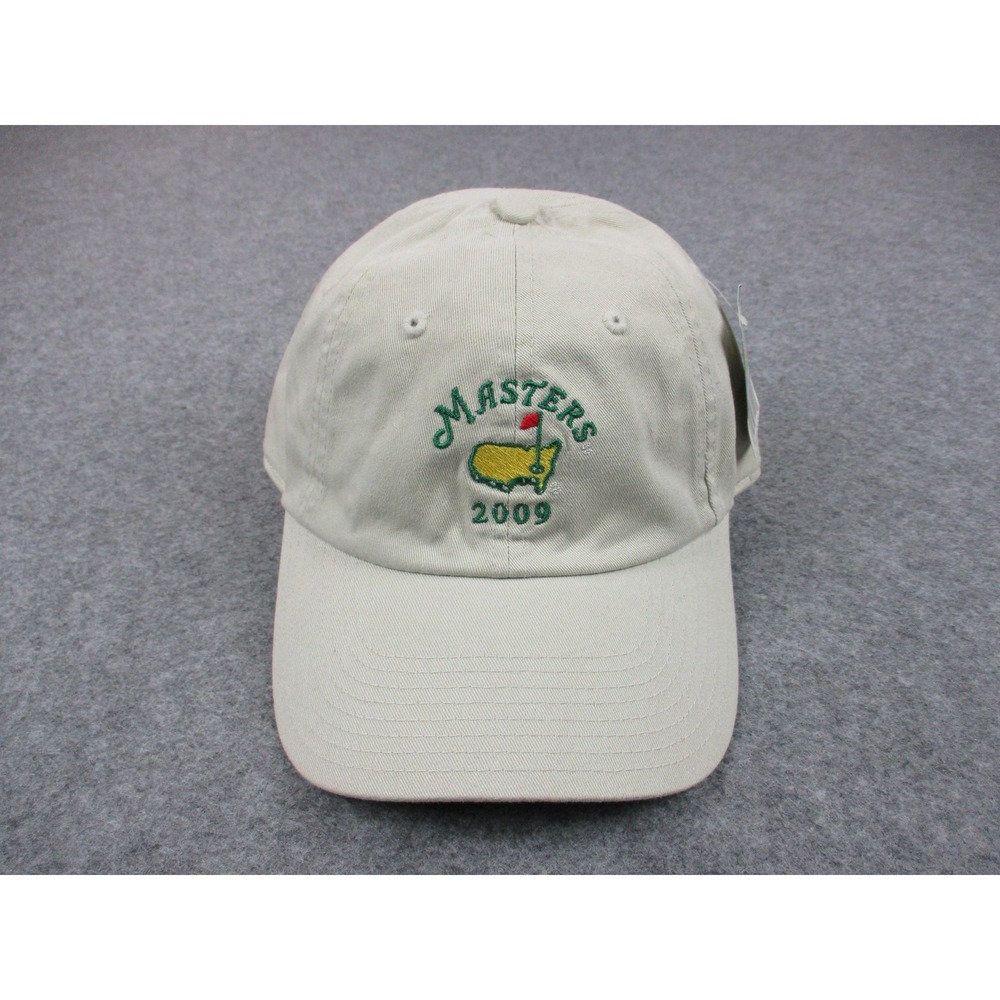 Masters Hat Cap Strap Back Mens Beige Green 2009 Golf Cotton Canvas Adjustable